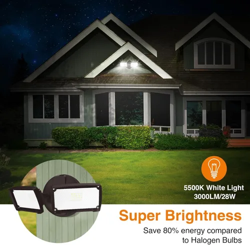 Miniatura 3 de LEPOWER Luz de inundación LED de 3000LM para exteriores, luz de seguridad LED controlada por interruptor, luces exteriores de 28 W con 2 cabezales