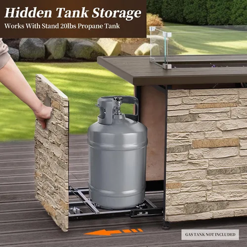 Miniatura 6 de Mesa de Hoguera de Propano PIZZELLO de 43 Pulgadas al Aire Libre, Mesa de Fuego Rectangular de Piedra para Exteriores, Mesa de Hoguera de 50,000 BTU