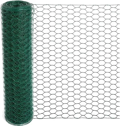 Mklsit Alambre de pollo para arreglos florales, malla verde de 15.7 x 157 pulgadas, valla de 0.6 pulgadas hexagonal galvanizada con revestimiento de