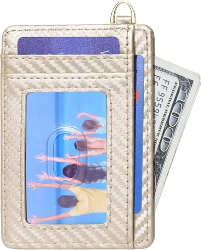 Miniatura 23 de Badiya Tarjetero delgado minimalista para tarjetas de crédito, bolsillo frontal con bloqueo RFID, estuche compacto para tarjetas con ventana