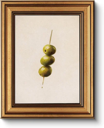HUARCEY Arte de pared enmarcado en oro para sala de estar, impresiones de pintura de pinchos de oliva, decoración de pared vintage para cocina, Una