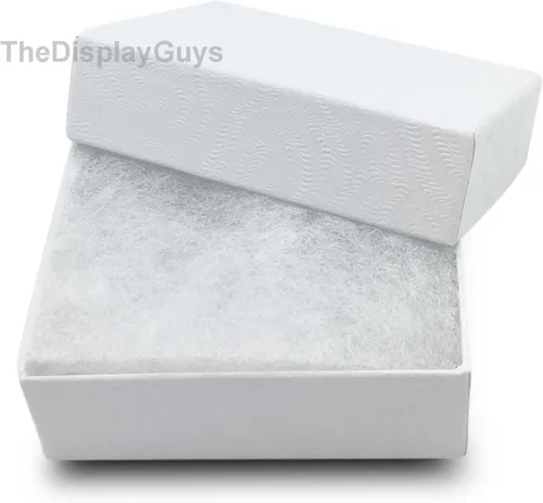 Miniatura 3 de TheDisplayGuys - Paquete de 25 cajas de joyería de papel de cartón relleno de algodón #10 - Remolino blanco (1.9" x 1.3" x 0.7") - para envío