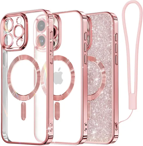 Miniatura 81 de Meifigno Candy Mag Series - Funda diseñada para iPhone 15 Pro, compatible con MagSafe, tarjeta con purpurina y correa de muñeca, protección completa