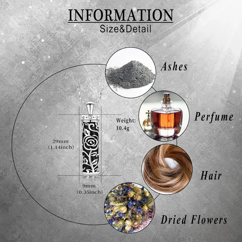 Miniatura 54 de Collar de urna de girasol para cenizas, collar de barra cilíndrica para cenizas para mujer, colgante de recuerdo para cenizas, joyería de cremación