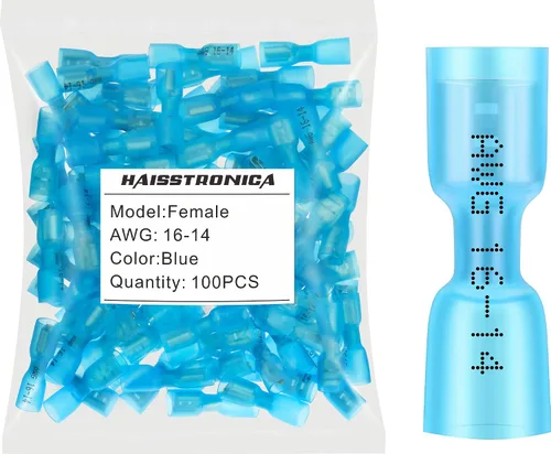 Miniatura 12 de haisstronica 100 conectores de anillo termorretráctiles de grado marino azul de 1/4 pulgadas, conectores de terminales de anillo de cobre rojo