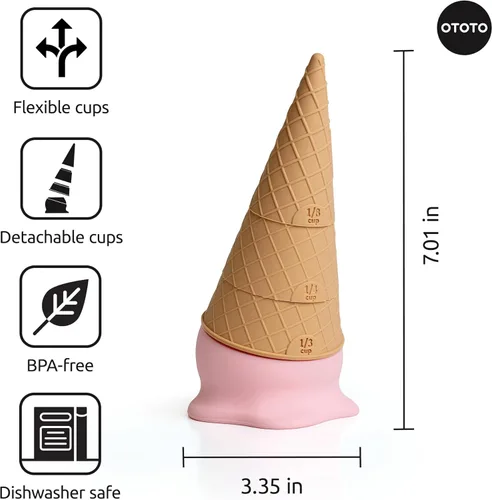 Miniatura 5 de OTOTO Coney Ice Cream Measuring Cups Set – Detachable Plastic Measuring Cup Set for Baking & Cooking, Cute Measuring Cups for Liquid, Cute Baking