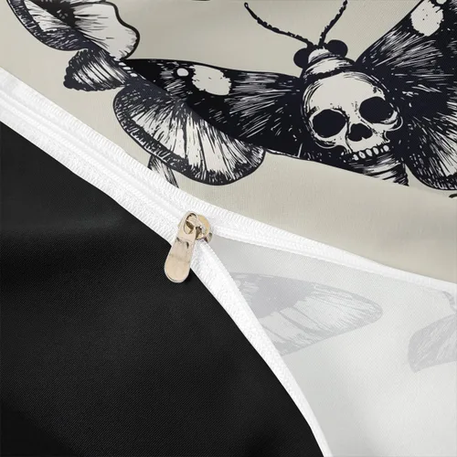 Miniatura 5 de Juego de funda de edredón con diseño de calavera, tamaño individual, con estampado de polillas, estilo gótico, funda de edredón para adolescentes