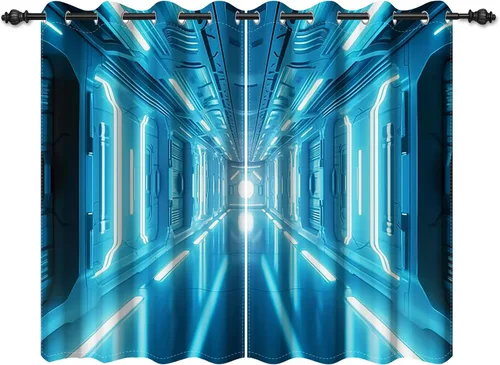 Miniatura 22 de Renaiss Cortinas para ventana del espacio exterior, paso interior de la estación espacial, corredor de ciencia ficción futurista, vista