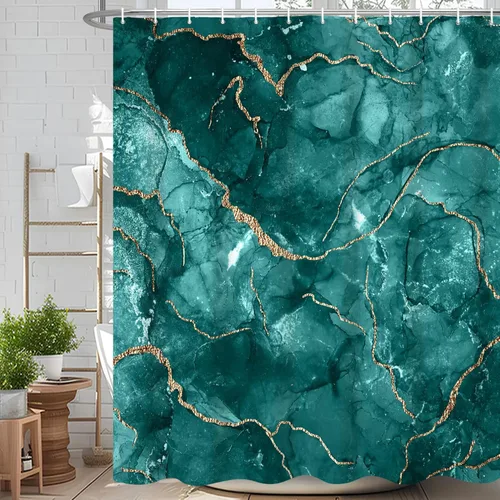 Miniatura 56 de Cortina de ducha abstracta de mármol negro gris y dorado con grietas, cortina de baño moderna ombre impresa, cortina impermeable y lavable de tela