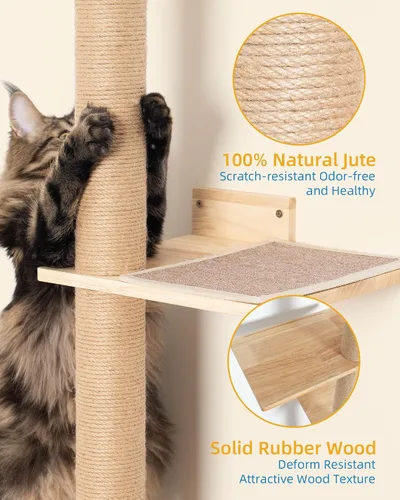 Miniatura 5 de Aechonow Árbol para Gatos de Pared de 80 Pulgadas de Alto, Cama Percha Superior de 15.8 Pulgadas para Gatos Adultos Grandes, Torre Ajustable