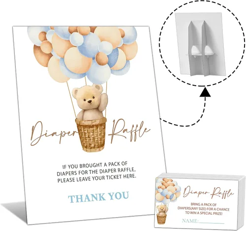 Miniatura 8 de Cartel de 8 x 10 pulgadas para sorteo de pañales con 50 boletos para rifas de pañales, juegos florales azules para baby shower, suministros