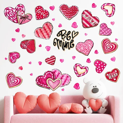 Miniatura 5 de Yovkky Calcomanías de pared de corazón para el día de San Valentín, diseño de corazones rosados y rojos, diseño de lunares, decoración