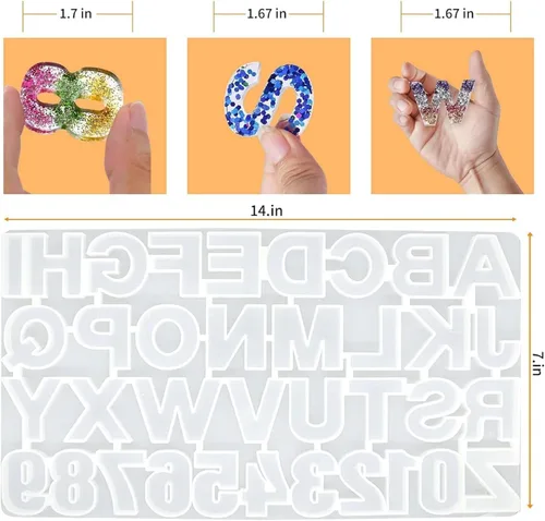 Miniatura 3 de Moldes de silicona para letras del alfabeto, molde de resina epoxi con números, bricolaje para hacer joyas artesanales, moldes de dijes para llavero
