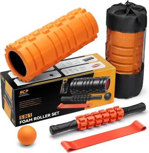 Miniatura 8 de Juego de rodillos de espuma 5 en 1 para masaje muscular de tejido profundo, rodillo de espuma para ejercicio de fitness de punto gatillo, rodillo