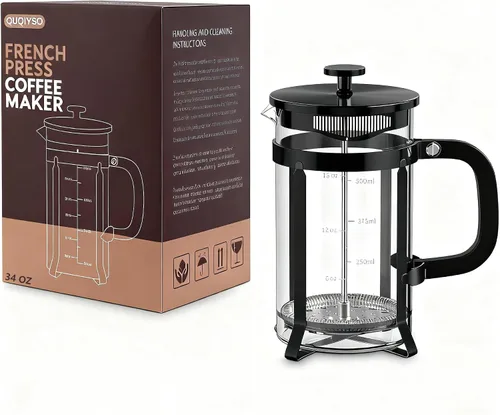 Miniatura 4 de QUQIYSO Cafetera de prensa francesa de acero inoxidable 304 con 4 filtros, resistente al calor, duradera, fácil de limpiar, prensa de café de vidrio