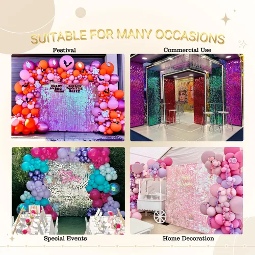 Miniatura 5 de Telón de fondo de pared brillante color rosa intenso, 12 piezas de lentejuelas cuadradas brillantes decoración de fondo de pared para fiesta