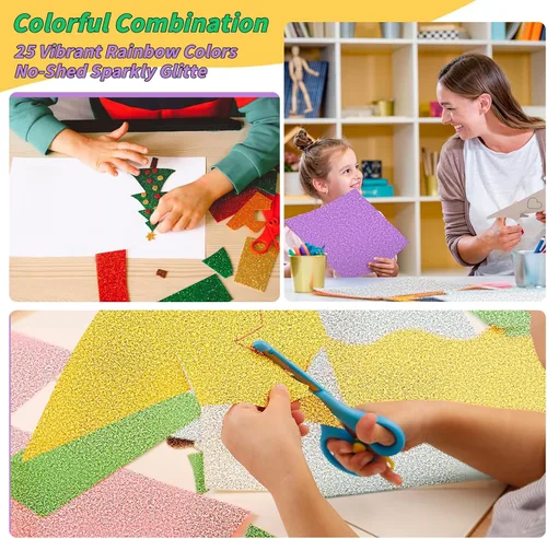 Miniatura 6 de Cartulina de Colores con Purpurina a Granel 150 hojas, 8.5" x 11" Cartulina Papel Brillante 25 Colores Surtidos Papel de Construcción, 250 GSM Papel