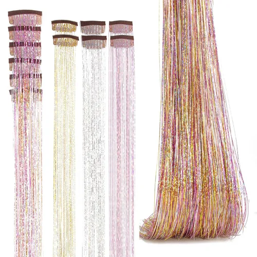 Miniatura 12 de Extensiones de oropel con clip para el cabello, reflejos castaños, 20.5 pulgadas, 6 piezas por paquete, extensiones de cabello sintético multicolor