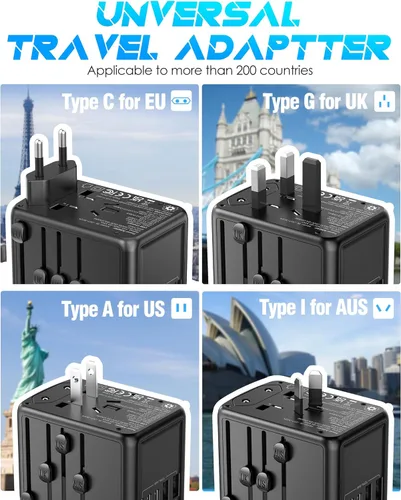 Miniatura 5 de Adaptador de viaje universal, carga rápida PD de 35 W y 2 USB C 3 USB A y salida de CA de 2500 W, adaptador de corriente internacional para Europa