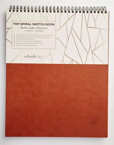 Selarde - Cuaderno de bocetos en espiral superior, tapa dura de cuero térmico, negro, 52 hojas/104 páginas, tamaño de papel de 13.5 x 17 pulgadas,