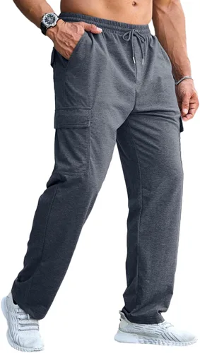 Miniatura 4 de CTU Pantalones deportivos holgados de moda para hombre, ligeros, para entrenamiento, pantalones deportivos con parte inferior abierta con bolsillos