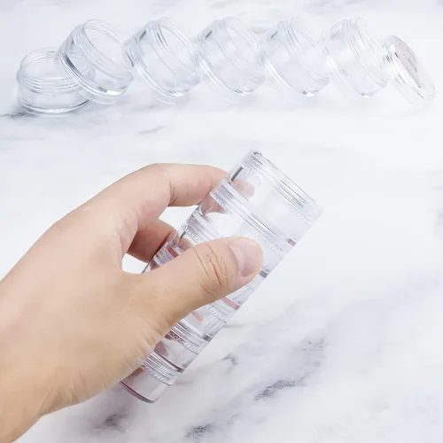 Miniatura 4 de 3 juegos de recipientes de plástico apilables de 6 capas, caja de almacenamiento transparente de cosméticos de 0.35 oz/0.3 fl oz, tarros