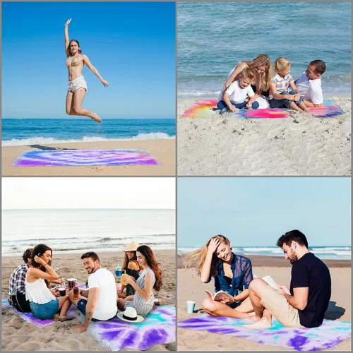 Miniatura 6 de Dielianyi Toallas de playa turcas para teñido anudado, toalla de playa blanca de gran tamaño para fiesta de teñido anudado, 71 x 39 pulgadas