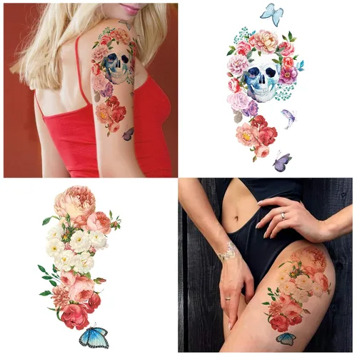 Miniatura 2 de Yazhiji 15 hojas grandes Sexy impermeable tatuajes temporales para hombres mujeres flores colección (19X9 CM)