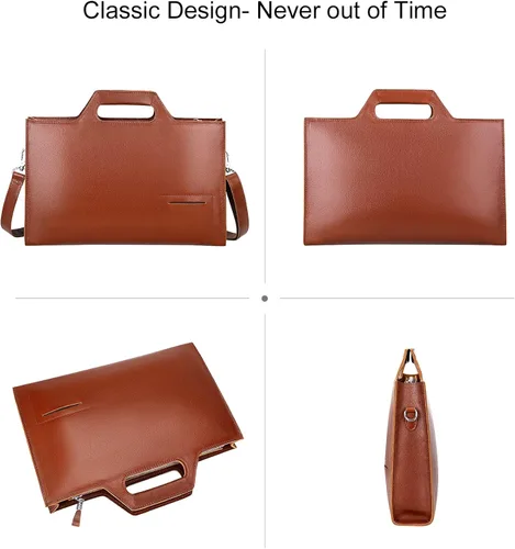 Miniatura 4 de PIJUSHI Maletín de piel auténtica para hombres y mujeres, bolso delgado para laptop para negocios