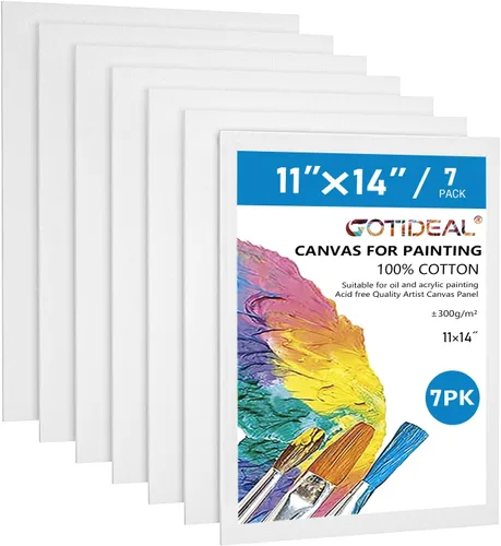 Miniatura 16 de GOTIDEAL Lienzos para pintura, 10 x 10 pulgadas, paquete de 12 paneles de lienzo planos en blanco imprimados profesionales, 100% algodón, tableros