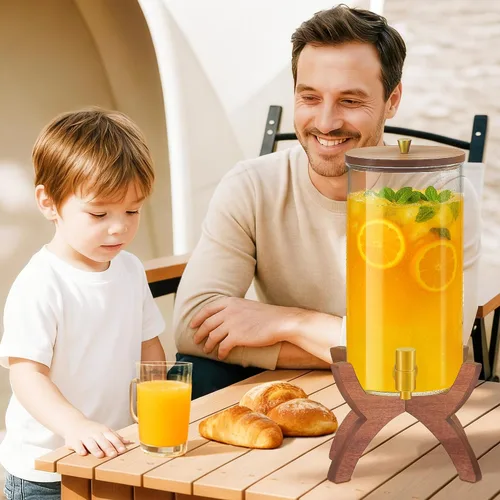 Miniatura 2 de Dispensador de bebidas de vidrio, dispensador de bebidas de 1.5 galones con soporte, dispensador de limonada con grifo de acero inoxidable, Soporte