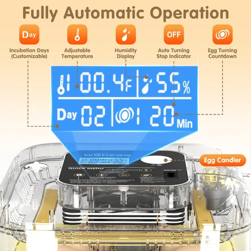 Miniatura 3 de HOWOOlUA Incubadora de 12 huevos para incubar huevos con giro automático, control de temperatura y humedad, incubadora de gran capacidad