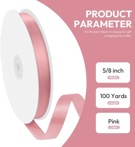 Miniatura 2 de Cinta de satén de 5/8 pulgadas x 100 yardas, cinta de seda rosa con carrete, ideal para envolver regalos, ramos florales, manualidades, decoraciones