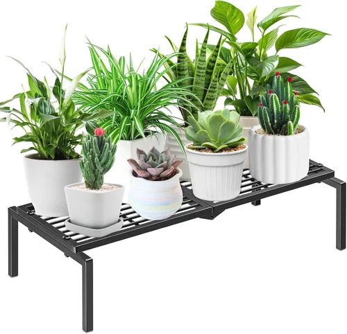 Miniatura 9 de Soporte de metal para plantas para interiores y exteriores, 3 niveles en maceta, estante para plantas, estante de exhibición de macetas resistente 3