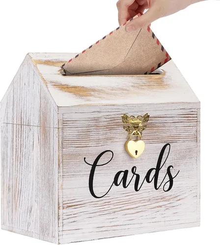 Yamahiko Caja de tarjetas de boda para recepción, caja grande vintage para tarjetas de regalo de boda con cierre de corazón, caja grande para