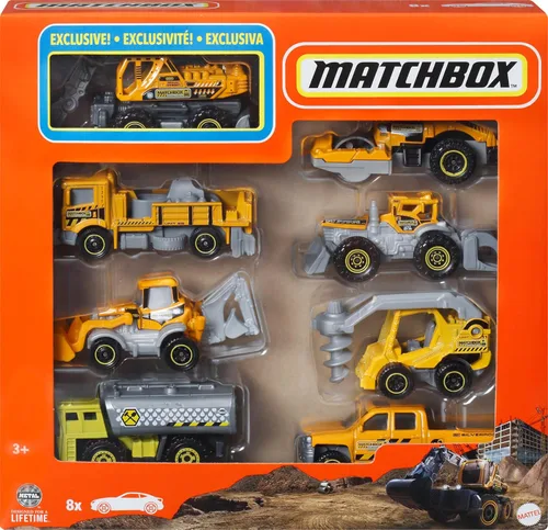 Miniatura 9 de Matchbox Paquete de 9 autos de juguete fundidos a presión a escala 1:64, camiones de construcción o basura, vehículos de rescate o aviones