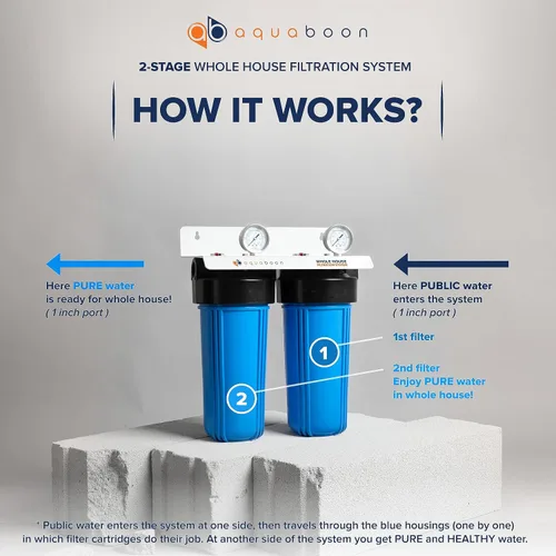 Miniatura 2 de Aquaboon Sistema de filtro de agua de 2 etapas para toda la casa con cartuchos de filtro de agua de 10 x 4.5 Reduce sedimentos y olores