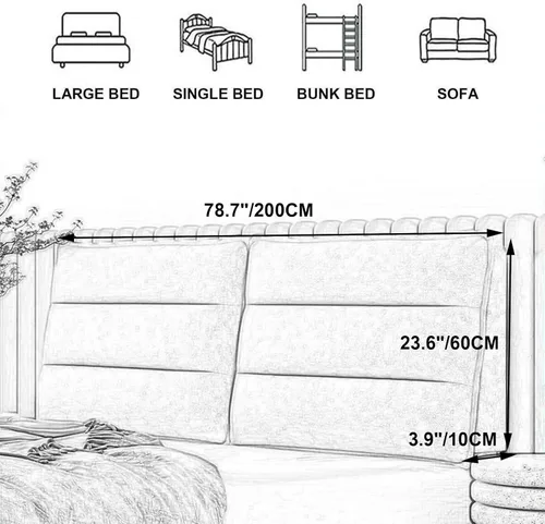 Miniatura 7 de Respaldo de cama tapizado para cabecero grande, almohada de lectura, relleno de hueco, almohadilla de soporte lumbar extraíble, sin cabecero, 78.7