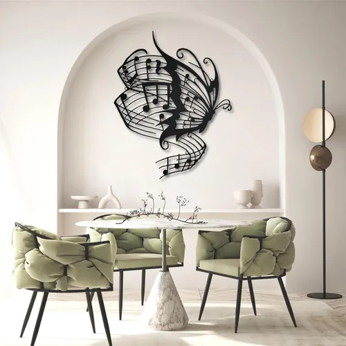 Miniatura 4 de Arte de pared de metal, arte de pared de metal con música de mariposa, notas musicales de arte de pared de metal, decoración de pared de mariposa