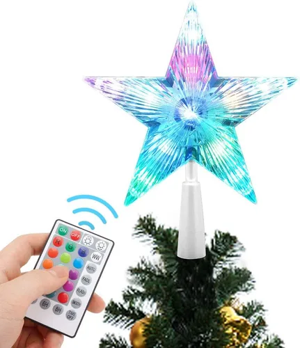 Miniatura 3 de Estrella para la Copa del Árbol de Navidad de 7" Estrella LED Iluminada para la Copa del Árbol c/Control Remoto, Estrella de 5 Puntas RGB Luz