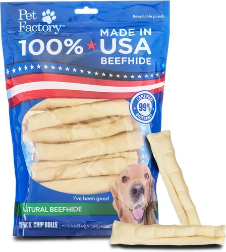 Miniatura 12 de Pet Factory 100% fabricado en Estados Unidos, rollo de piel de res de 12 pulgadas, sabor natural, 1 unidad/1 paquete