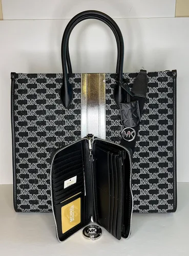 Miniatura 3 de Michael Kors Mirella - Bolsa de mano grande de jacquard con logotipo a rayas y gancho grande para bolso