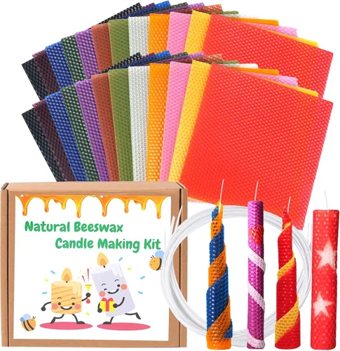 Nafziger Paquete de 24 Hojas de Cera de Abeja de 8 x 8 Pulgadas para Kit Iniciador de Fabricación de Velas, Regalo de Manualidades DIY para Niños y