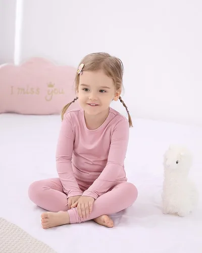 Miniatura 6 de GUISBY Conjunto de pijama de rayón hecho de bambú, para niños y niñas, ropa de dormir de ajuste cómodo para uso diario, conjunto de 2 piezas