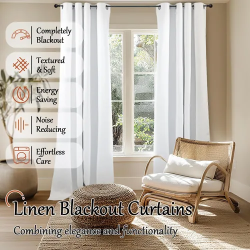 Miniatura 2 de Cortinas Opacas de Lino Azul Bebé para Guardería de 40 Pulgadas de Largo, 2 Paneles, Cortinas Cortas con Aislamiento Térmico Boho de Bloqueo Total