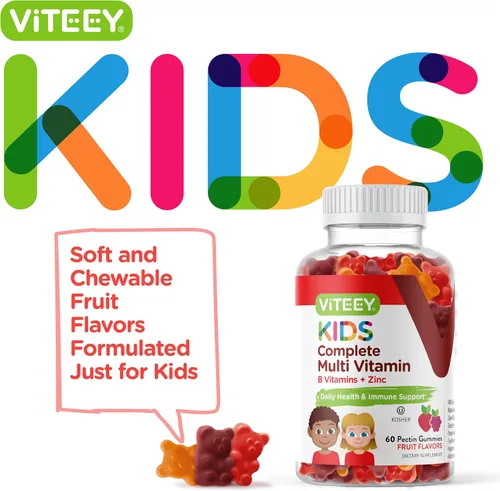 Miniatura 2 de Viteey Gomitas multivitamínicas para niños, vitaminas esenciales diarias completas para niños, ideales para apoyo inmunológico y salud general, 12