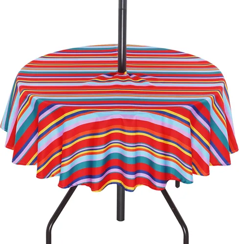 Miniatura 12 de SquarePie Mantel redondo de 60 pulgadas para exteriores con agujero para sombrilla y cremallera, mantel de poliéster a cuadros lavable a prueba
