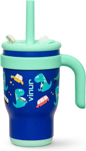 Miniatura 33 de VINUR Vaso para niños con asa - 14 oz de acero inoxidable con aislamiento al vacío de doble pared con tapa y pajita, vaso de agua de viaje
