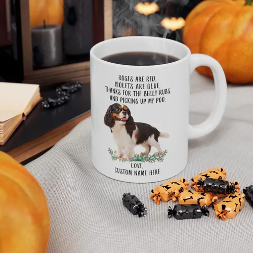 Miniatura 7 de Regalos divertidos para los amantes de las mascotas, Cavalier King Charles Spaniel Tri Color Nombre Personalizado Roses Are Red Violets Are Blue Dog