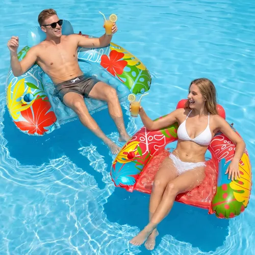 Flotadores inflables de piscina para adultos, sillas flotantes de piscina con soporte para tazas, flotadores de piscina para adultos, flotadores de